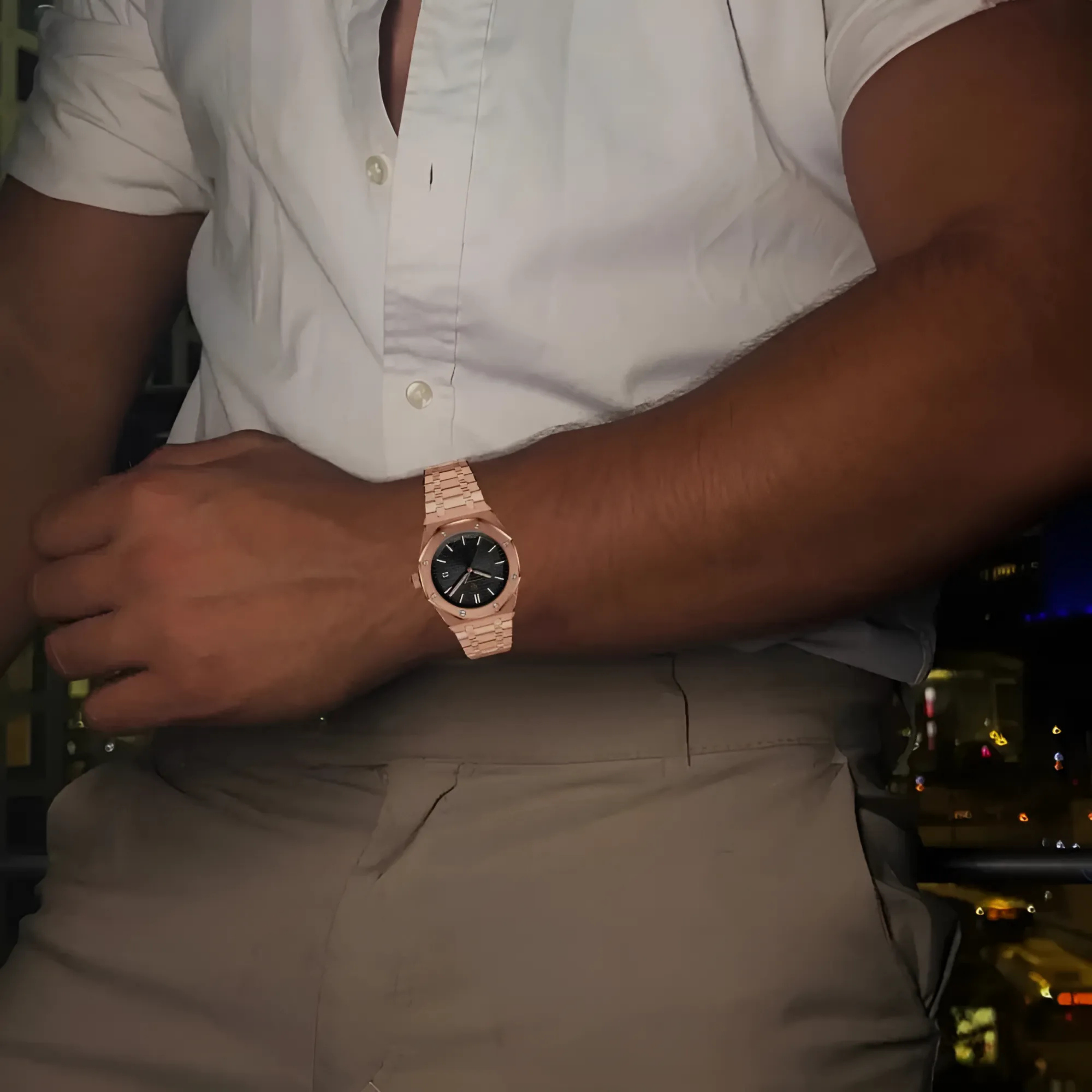 POEDAGAR Luxury Gold & Black Quartz Watch for Men